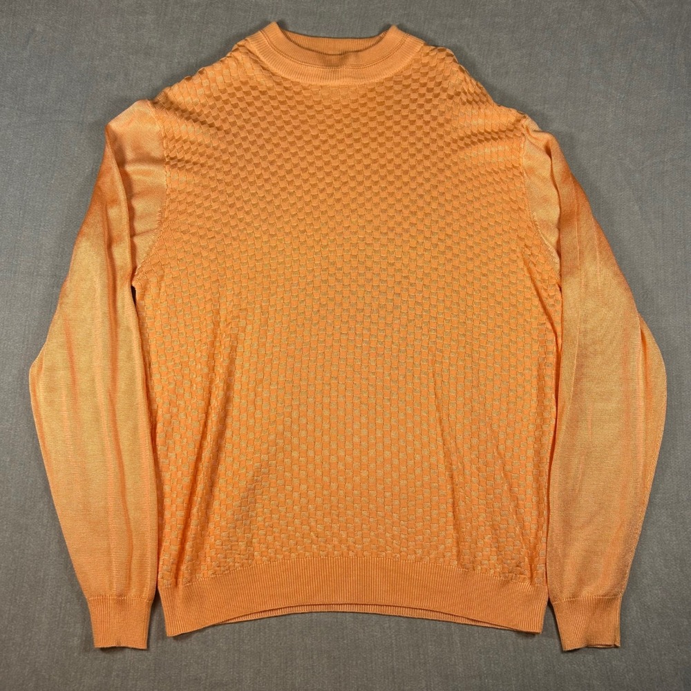 Kilburne and Finch Mens XL Orange Textured Checkerboard Rayon Cotton Sweater